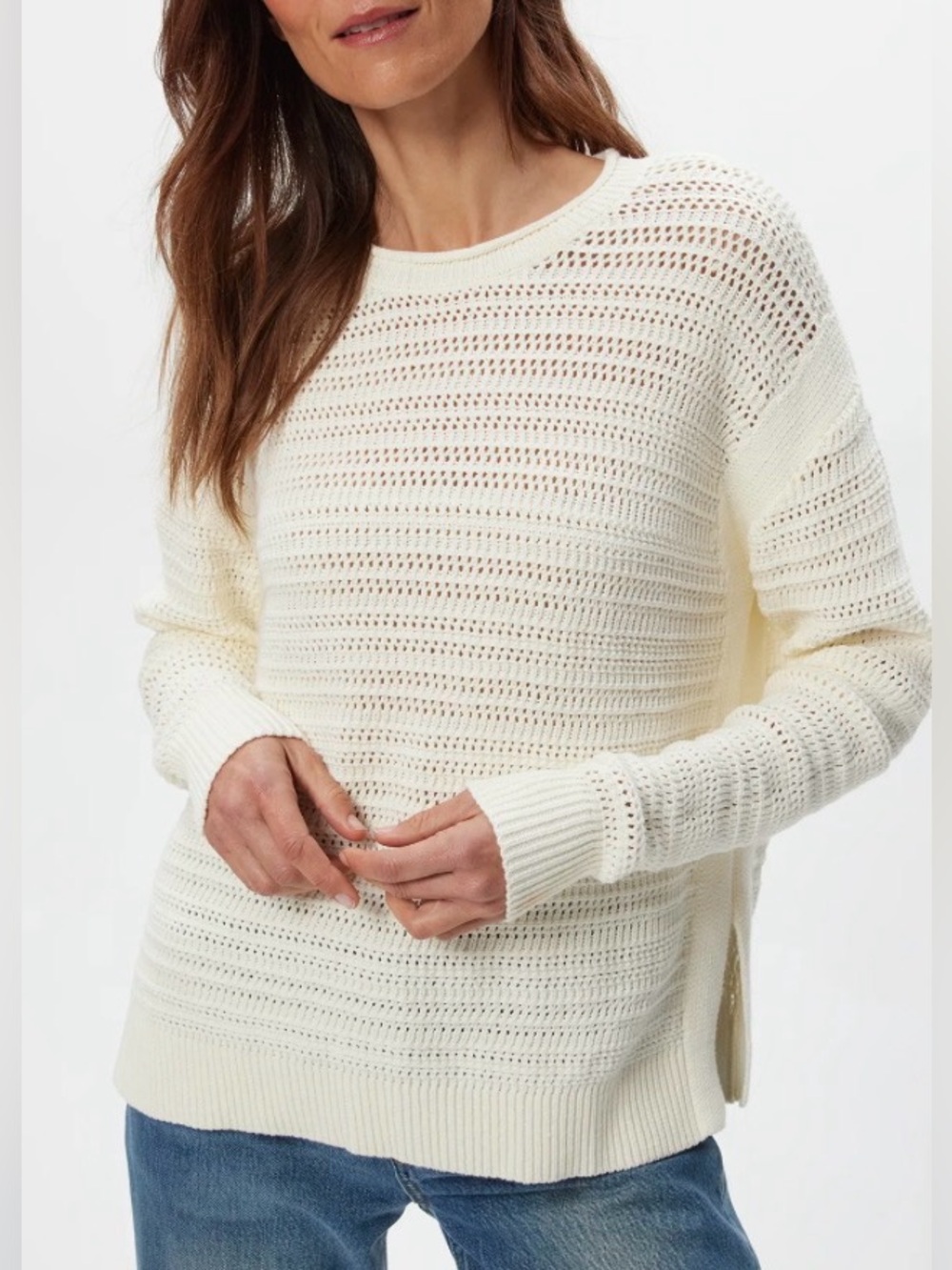 Michael Stars Open-Weave Cream Scoopneck Sweater